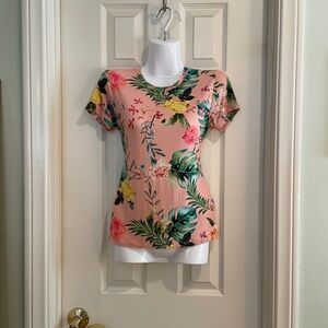 L'AGENCE Pink Floral Tee - soft, stretchy and very tiki! NWT
